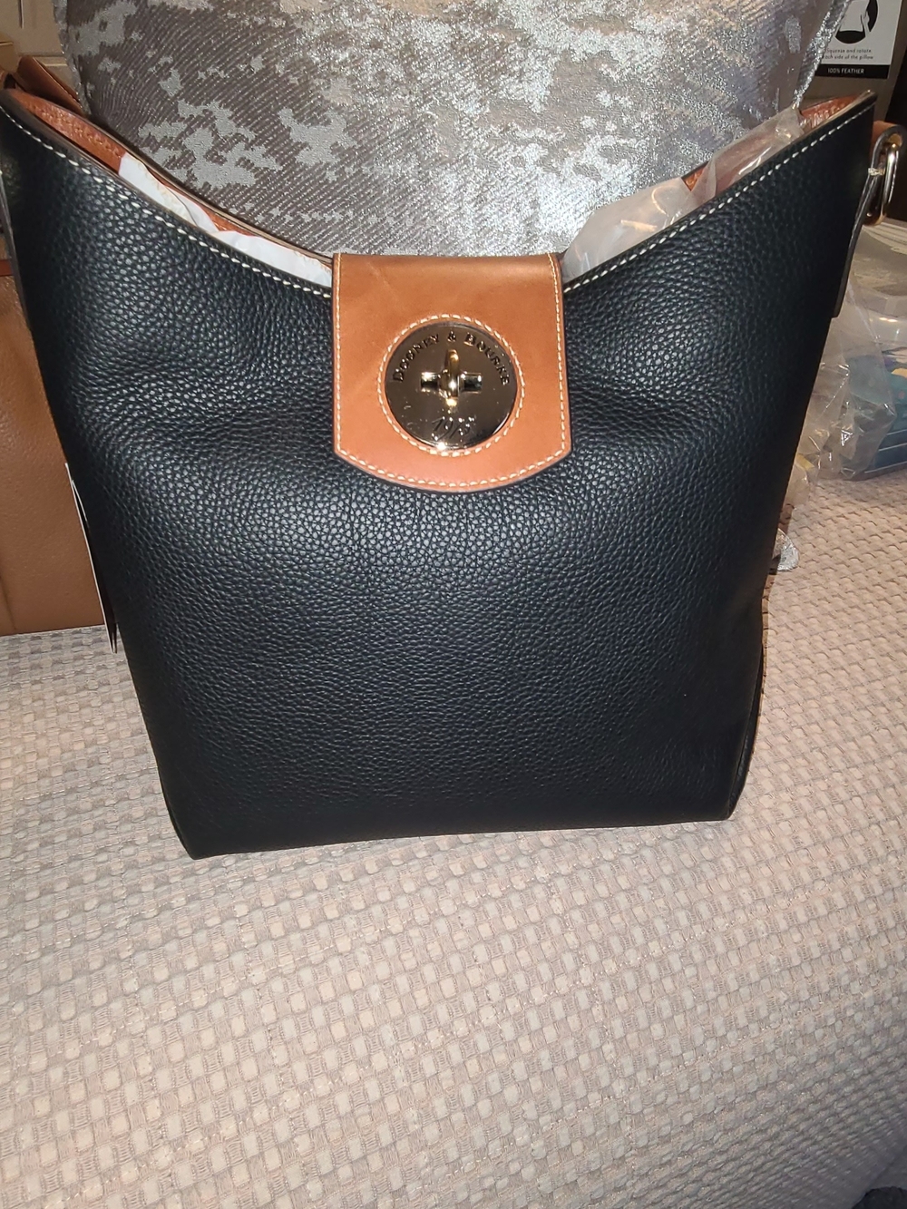Black & Tan Women's Leather Dooney & Bourke Satchel with Turnlock Accent